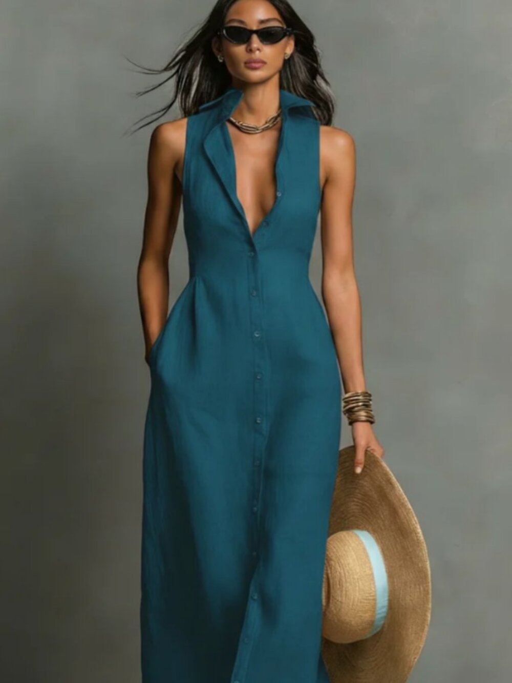Teal Sleeveless Bouse Dress
